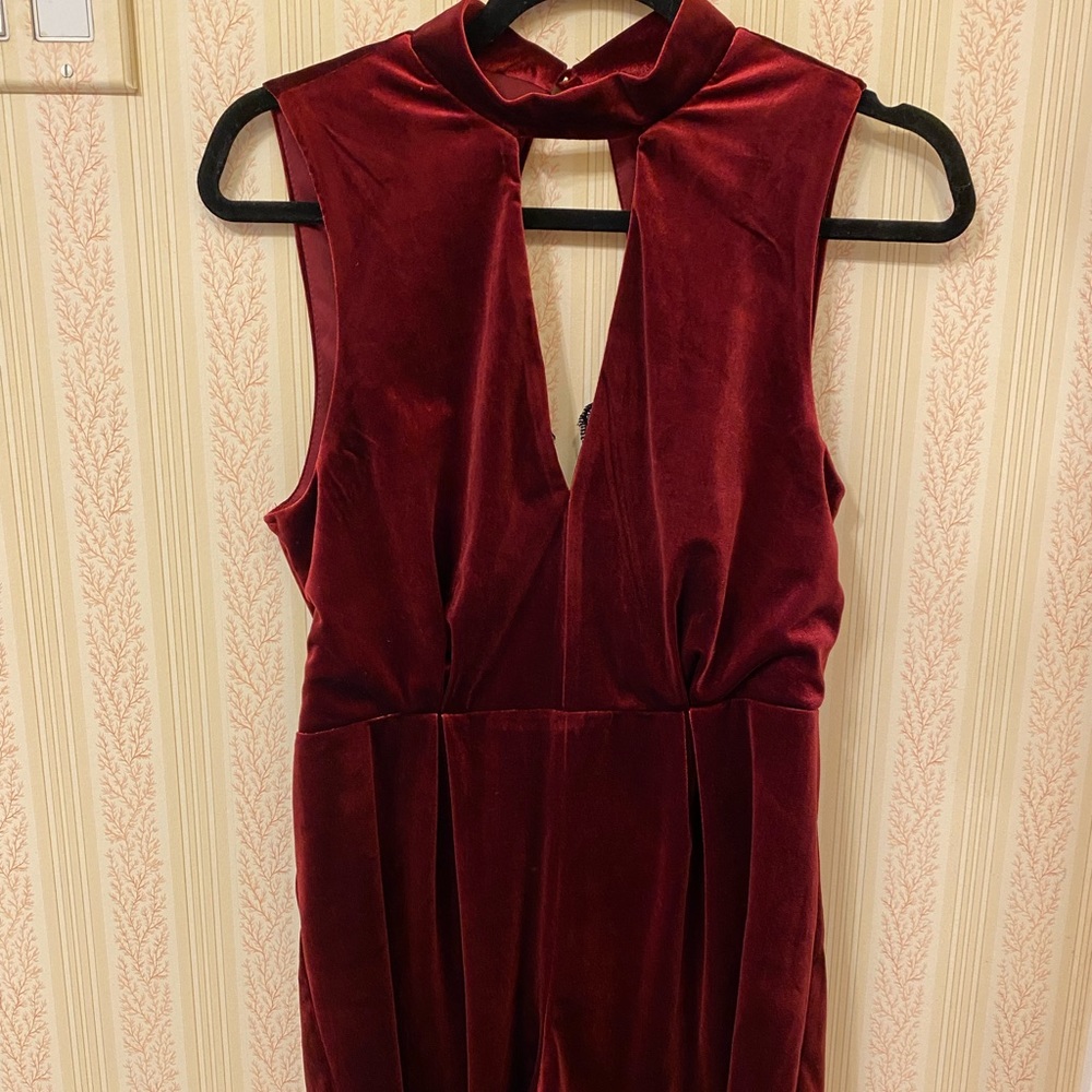 Red velvet romper with lace back